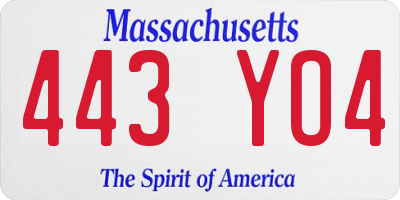 MA license plate 443YO4