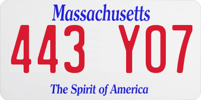 MA license plate 443YO7