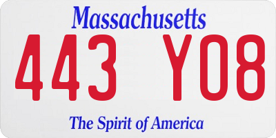 MA license plate 443YO8