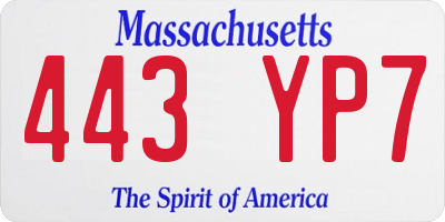 MA license plate 443YP7