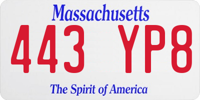 MA license plate 443YP8