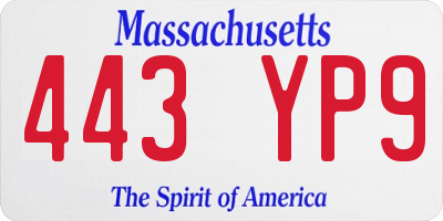 MA license plate 443YP9