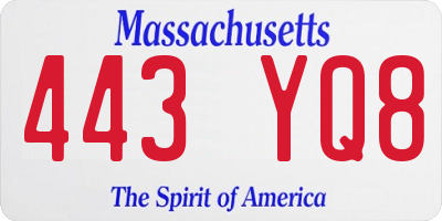 MA license plate 443YQ8
