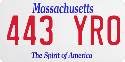 MA license plate 443YR0
