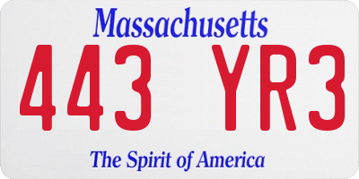 MA license plate 443YR3