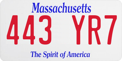 MA license plate 443YR7
