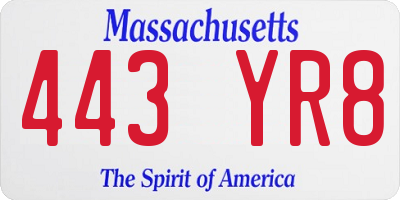 MA license plate 443YR8