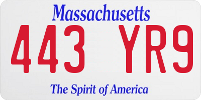 MA license plate 443YR9