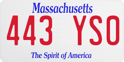 MA license plate 443YS0