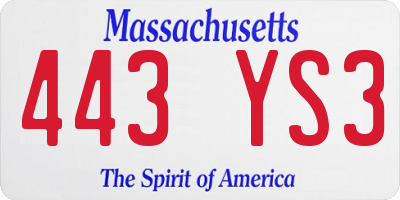 MA license plate 443YS3