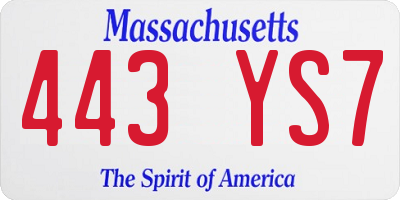 MA license plate 443YS7