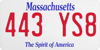 MA license plate 443YS8