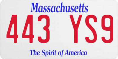 MA license plate 443YS9