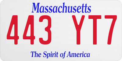 MA license plate 443YT7