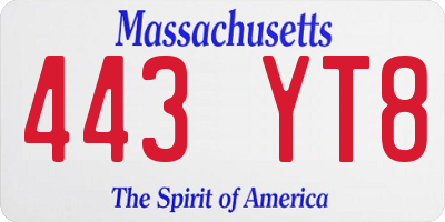 MA license plate 443YT8