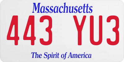 MA license plate 443YU3