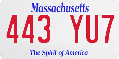 MA license plate 443YU7