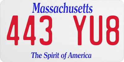MA license plate 443YU8