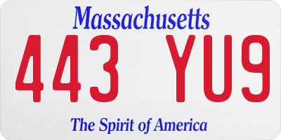 MA license plate 443YU9
