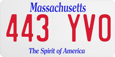 MA license plate 443YV0