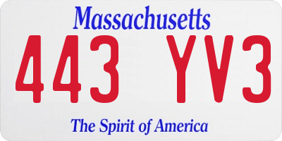 MA license plate 443YV3