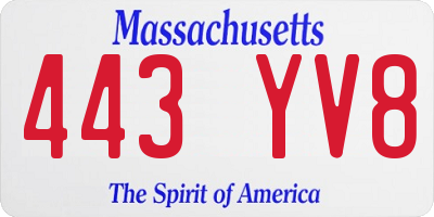 MA license plate 443YV8