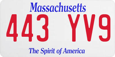 MA license plate 443YV9