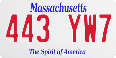 MA license plate 443YW7