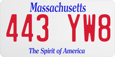 MA license plate 443YW8