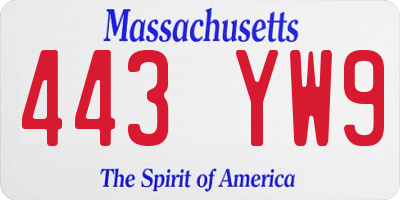 MA license plate 443YW9
