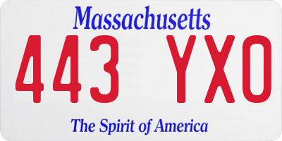 MA license plate 443YX0