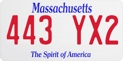 MA license plate 443YX2