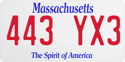 MA license plate 443YX3