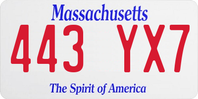 MA license plate 443YX7