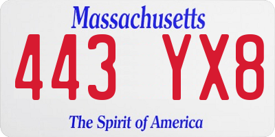 MA license plate 443YX8
