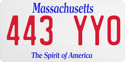 MA license plate 443YY0