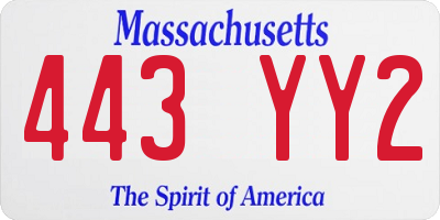 MA license plate 443YY2