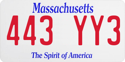 MA license plate 443YY3