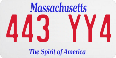 MA license plate 443YY4