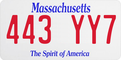 MA license plate 443YY7