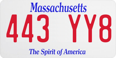 MA license plate 443YY8