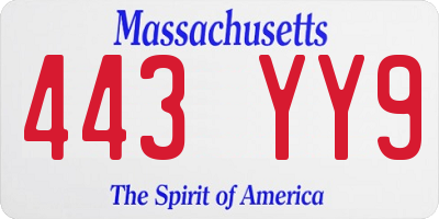 MA license plate 443YY9