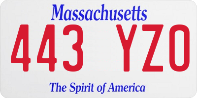MA license plate 443YZ0