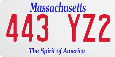 MA license plate 443YZ2