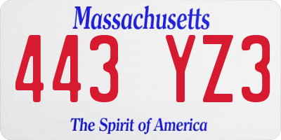 MA license plate 443YZ3