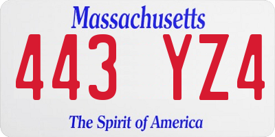 MA license plate 443YZ4