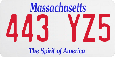 MA license plate 443YZ5