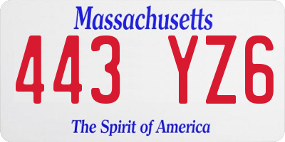 MA license plate 443YZ6