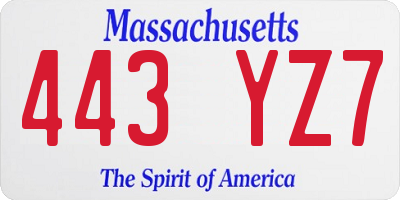 MA license plate 443YZ7