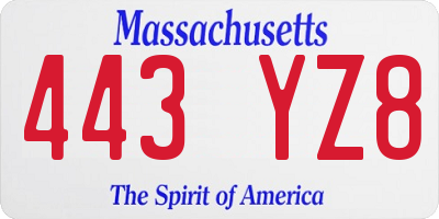 MA license plate 443YZ8